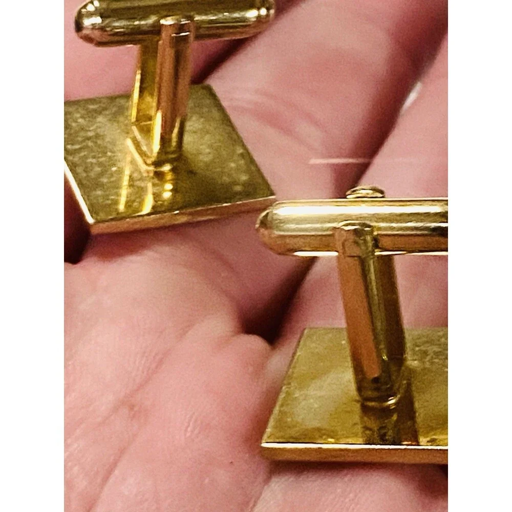 Vintage Initial P Monogram Cufflinks Gold Tone Engine Turned Square Bullet Back